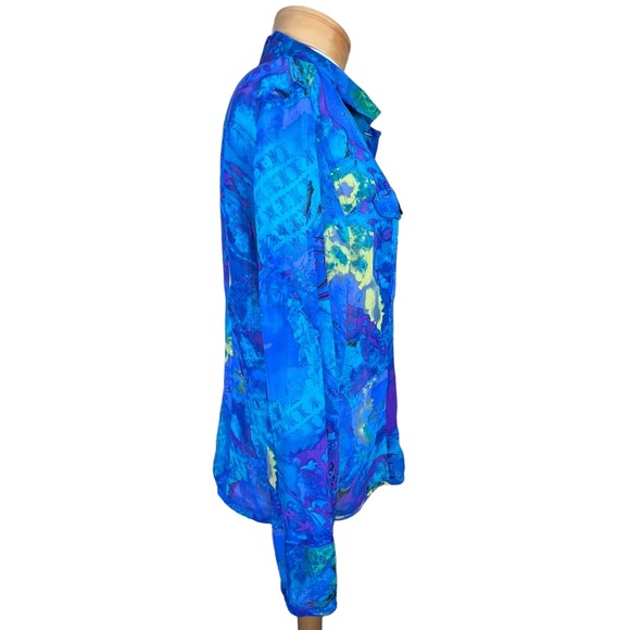 Chico’s Women’s Multi Color Button Front Semi-Sheer Silk Blouse Size 2=XL/16 EUC - Picture 5 of 13